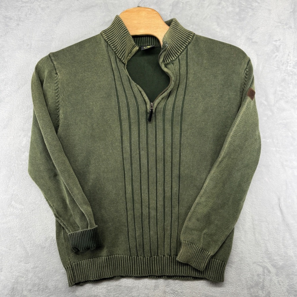 Aigle Green Knit 1/4 Zip Mock Neck Pullover Sweater Olive Cotton Men's‎ Size L